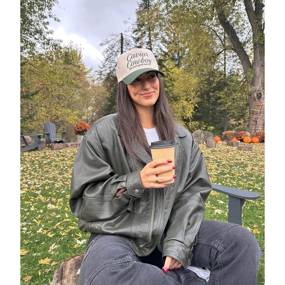 Eleven Eleven Caviar Cowboy Cap in Beige & Forest Green One Size New Baseball Ha - Picture 15 of 15